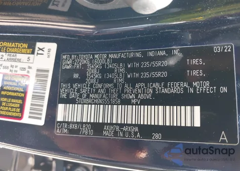2022 Toyota Highlander Hybrid Limited from USA, damaged, VIN 5TDXBRCH6NS551858